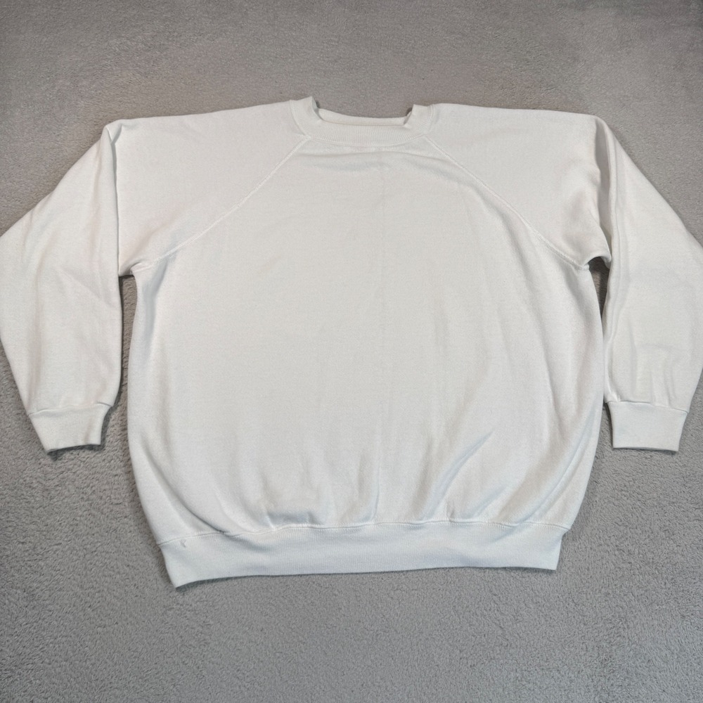Vintage 90s Hanes Her Way Blank Sweatshirt Womens L White Boxy Raglan USA Made
